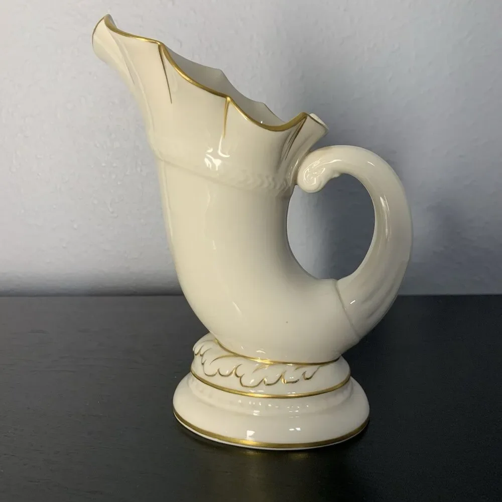 Lenox Cornucopia Horn of Plenty Vase Green Mark Gold Trim Vintage Before 1953